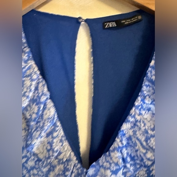 ZARA Womens Long Sleeve Ruffle Romper One Piece Blue Floral Size M  V-neck(E5 - Picture 10 of 12